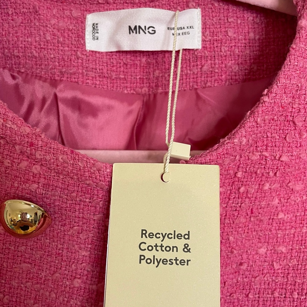 Mango Pink Double-Breasted Tweed Jacket - Picture 2 of 6